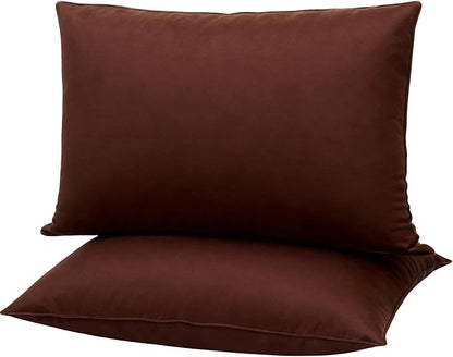 Flat Ultra Thin Bed Pillows Queen Size Pillow Set of 2 Extra Soft Down Alternative for Stomach Side Back Sleeper Coffee Brown 20x30inches