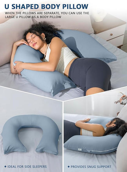 INSEN Reading Pillow, Back Pillow for Sitting in Bed and Couch, Gaming Pillow for Adults, Sit Up Support for Bed (Cooling Cotton-Blue, Basic)