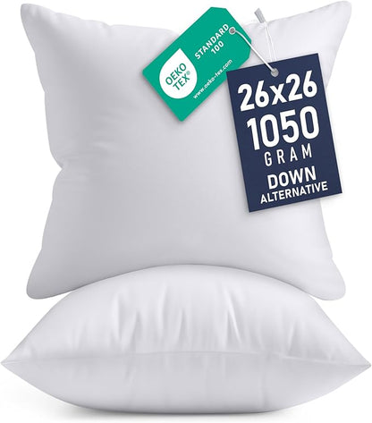 Utopia Bedding Throw Pillows Insert (Pack of 2, White) - 26 x 26 Inches Bed and Couch Pillows - Indoor Decorative Pillow