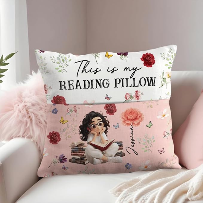 ENCYCOM Personalized Book Reading Pocket Pillow - Custom Reading Pillows with Name – Uniqua Gift for Bookworm Girls, Women Who Love Books, Perfect for Bed or Cozy Corner (Reading Pillow 08)