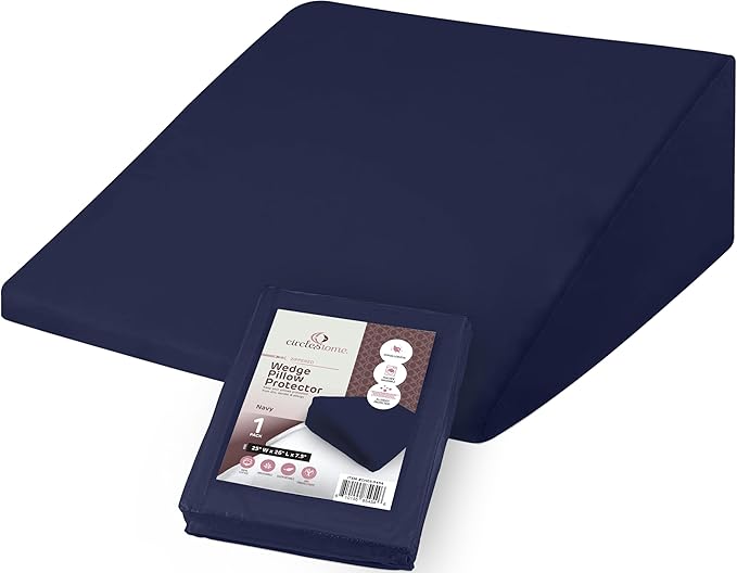 CirclesHome Wedge Pillow Cover 100% Cotton, Zippered Wedge Pillow Case Protector, Soft, Hypoallergenic & Breathable - Navy, (25Wx26Lx7.5)