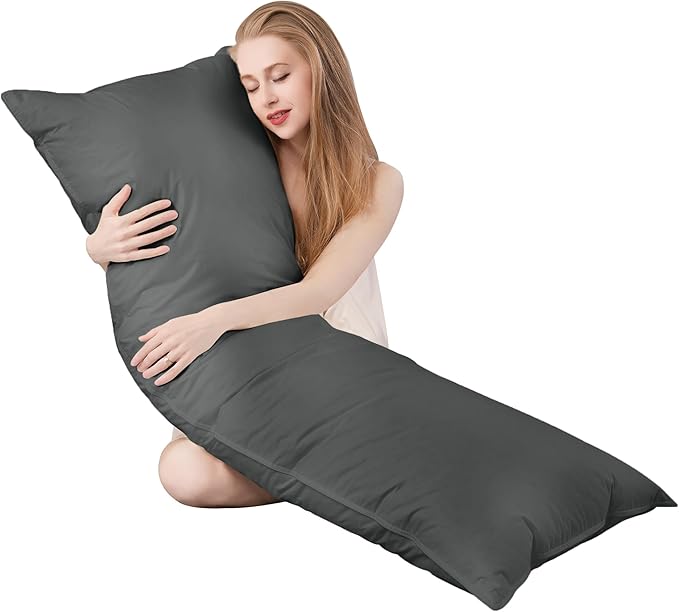 Goose Down Body Pillows for Adults, Large Body Pillow for Side Sleeper, Hugging Feather Body Pillow Insert, Cooling Full Length Long Pillow for Bed with 100% Organic Cotton Shell, (Black 20"x60")