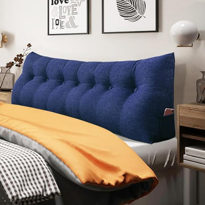 Headboard Pillow Wedge King Size Large Bolster Pillow for Bed Triangle Reading Pillow Back Support Pillow for Sitting Up in Bed XXL Couch Daybed Bed Rest Backrest Cushion Linen Blue