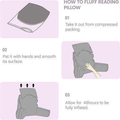 Portable Reading Pillows with Headrest for Bed Sitting Up(Lavender Purple Oeko-Tex), Velvet Back Pillow with Arms & Pockets for Adults, Support Memory Foam Bed Pillow for Dorm/Reading/Gaming