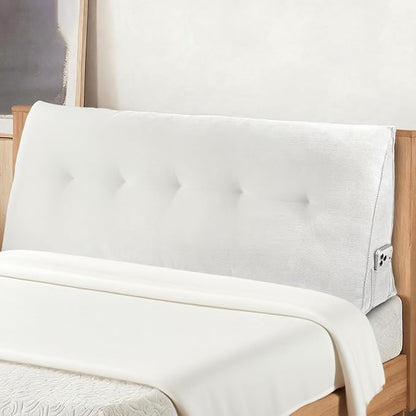 Headboard Pillow Full Bed Wedge Pillow for Dorm, Daybed, Back Support, Sitting Up, Reading, Relaxing, Beige Cream