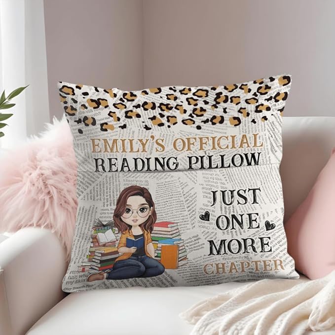 ENCYCOM Personalized Book Reading Pocket Pillow - Custom Reading Pillows with Name – Uniqua Gift for Bookworm Girls, Women Who Love Books, Perfect for Bed or Cozy Corner (Reading Pillow 01)
