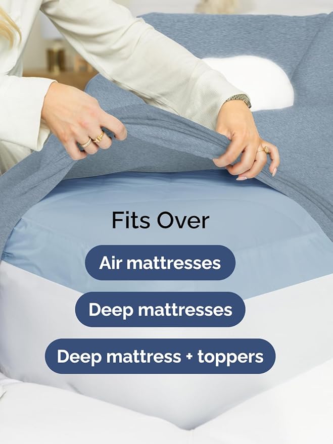 Extra Deep Split King Sheet Set - 7 Piece Breathable & Cooling Sheets - Hotel Luxury Bed Sheets Set - Easy Fit - Soft, Wrinkle Free & Comfy Sheets Set - Heathered Blue Sheet Set w/Extra Deep Pockets