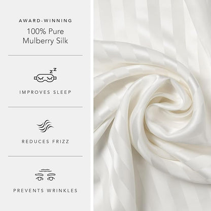 Fishers Finery 25mm 100% Pure Mulberry Silk Pillowcase (White Stripe King)