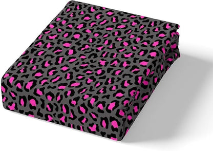 Leopard Print Bedding Set Twin Size,Wild African Cheetah Animal Duvet Cover for Kids Boys Bed Comforter Cover Set,Pink and Grey Fur Bedding Quilt Cover Set Decorative 2 Pieces