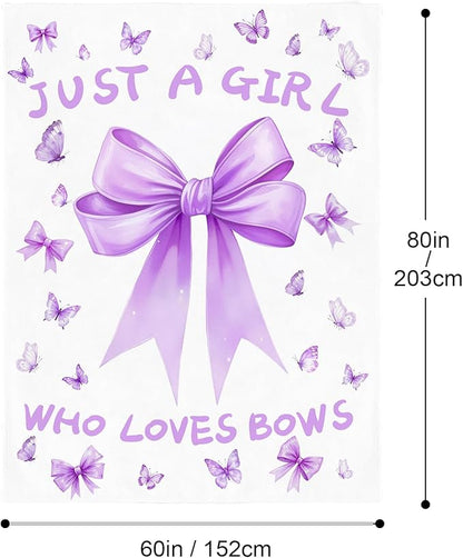 Bow Throw Blanket 60x80Inch Preppy Blanket Purple Bow Aesthetic Throw Blanket Coquette Flannel Soft Bow Plush Preppy Room Decor for Girls Women Birthday