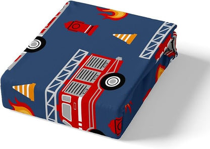 Cartoon Car Bedding Set Fire Truck Comforter Set for Kids Boys Girls Teens Room Decor Firefighter Comforter Firemen Car Vehicle Fire Engine Blue Red Duvet Set 2Pcs Twin Size With 1 Pillow Case