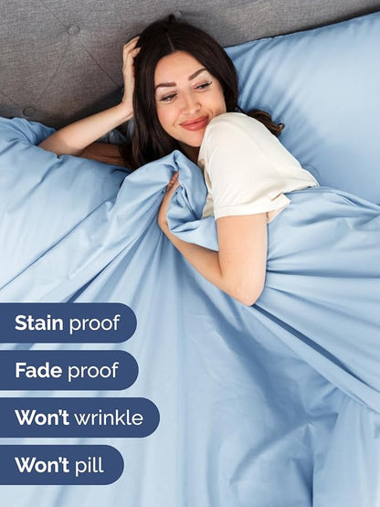 Extra Deep Split King Sheet Set - 7 Piece Breathable & Cooling Sheets - Hotel Luxury Bed Sheets Set - Easy Fit - Soft, Wrinkle Free & Comfy Sheets Set - Light Blue Sheet Set with Extra Deep Pockets