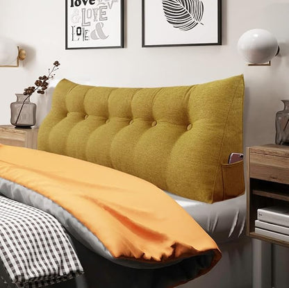 Triangle Reading Pillow Wedge Headboard Pillow California King Perfect as Bed Rest Back Support Pillow Sitting Up in Bed Padded Headboard Wall Cushion with Removable Linen Cover Yellow