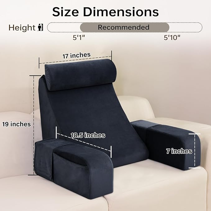 ENITYA Back Pillow for Bed Sitting up, 19" Reading Pillow for Sitting in Bed Adult, Back Support Pillow with Arms for Watching TV/Reading/Gaming/Resting, Medium(Black)