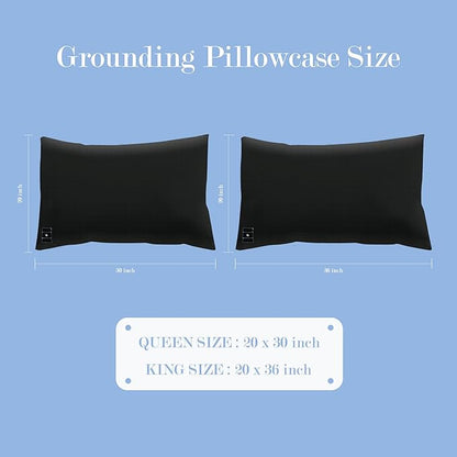 Ali King Grounding Pillowcase, 5% Conductive Silver + 95% Soft Cotton Earth Grounding Pillow Cases with Grounding Cord for Improve Sleep (Black, King (20x36inches))