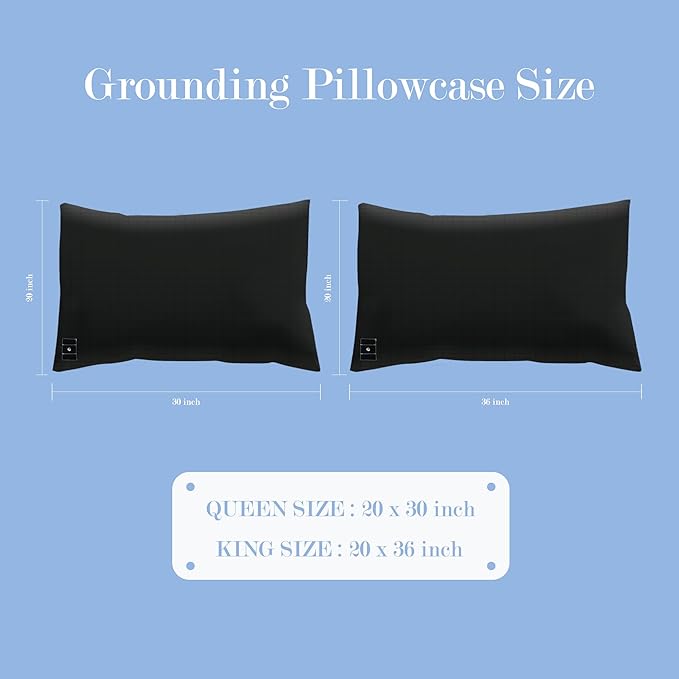 Ali King Grounding Pillowcase, 5% Conductive Silver + 95% Soft Cotton Earth Grounding Pillow Cases with Grounding Cord for Improve Sleep (Black, Queen (20x30inches))