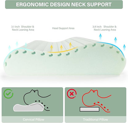 2 Pack Cervical Neck Pillow for Neck Pain Relief, Contour Memory Foam Pillows, Cooling Ergonomic Pillows for Sleeping Side, Back & Stomach Sleepers, Breathable Bed Pillows Neck Support, Extra Soft