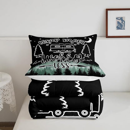 Feelyou Happy Camping Comforter Set Kids Galaxy Night Camper Bedding Set Full Women Men Caper Van Decor Comforter Ultra Soft Microfiber Quilted Set Bedroom Comforter Inner Fill Full Size