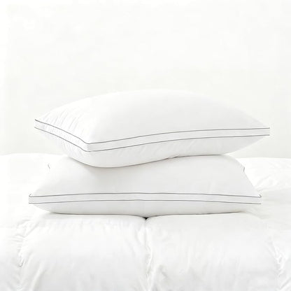 Feather Pillows Queen Size Set of 2 Goose Down Pillows with 100% Breathable Cotton Cover, Hotel Collection Bed Pillows for Sleeping, Soft Support for Back, Stomach and Side Sleepers