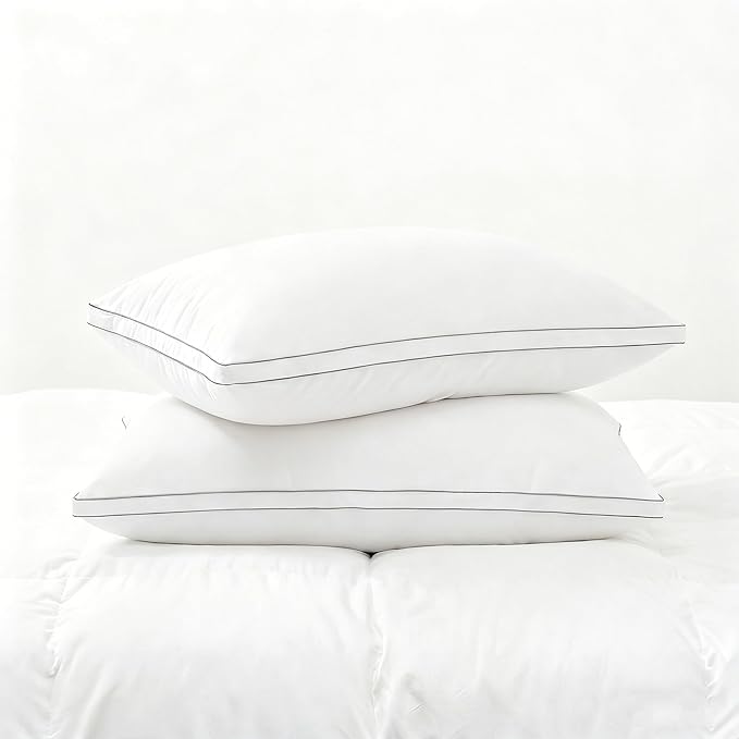 Feather Pillows King Size Set of 2 Goose Down Pillows with 100% Breathable Cotton Cover, Hotel Collection Bed Pillows for Sleeping, Soft Support for Back, Stomach and Side Sleepers
