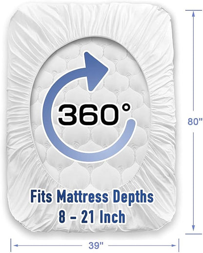 MATBEBY Twin XL Mattress Pad - Cooling Breathable Mattress Topper, Quilted Fitted Mattress Protector, Pillow Top Mattress Cover with 8-21" Deep Pocket, Soft, Machine Washable, White, Twin Extra Long