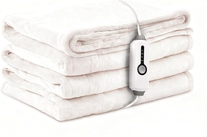 Electric Heated Blanket Full Size 72×84, Breathable & Luxurious Flannel,Soft Warm Gift with Over-Heat Protection,4 Heating Levels & 10 H Auto Shut Off, Machine Washable, White