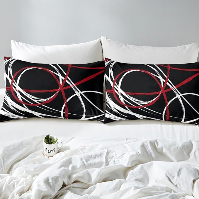 Abstract Spiral Stripes Comforter Cover,Modern Red Black White Duvet Cover Set for Girls Teens Bedroom Gift,Geometric Circle Bedding Set Home Decor with 2 Pillowcases, Full Size (No Comforter)