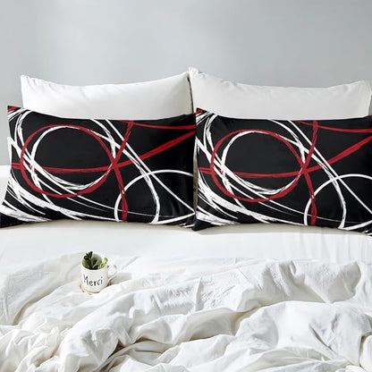 Abstract Spiral Stripes Bedding Set Twin Size,Modern Red Black White Duvet Cover with 1 Pillow Sham Comforter Cover for Kids Boys,Geometric Circle Quilt Cover 2 Pcs, No Comforter