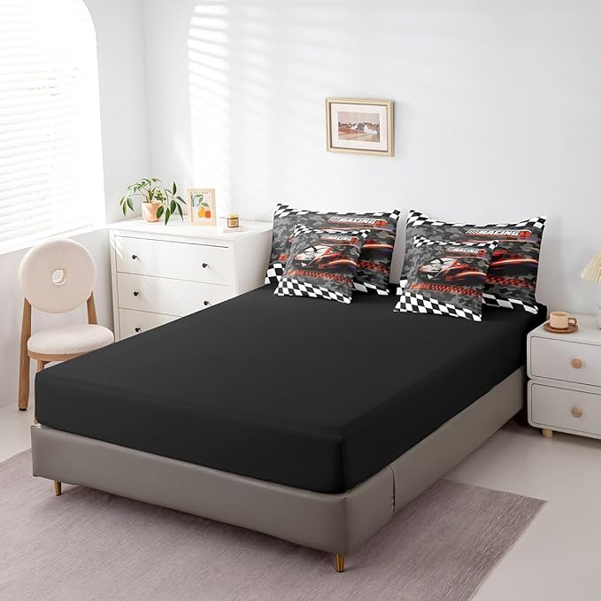 Feelyou Red Racing Car 7 Piece Bedding Set King Size Kids Boys Speed Race Car Comforter Set with Sheets for Teens Toddler Extreme Sports Bed in a Bag Camouflage Bed Set