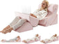 6PCS Multi-Functional Bed Wedge Pillow Kit - 7-in-1 Orthopedic Support for Back/Neck/Legs, Post Surgery Recovery & Sitting Up in Bed, Post Surgery Foam for Body, Pink