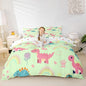 Kawaii Dino Duvet Cover Set King Size,Cute Rainbow Floral Love Heart Reversible Quilt Cover with 2 Pillowcases,Pink Green Dinosaur Lovely Animal Microfiber Comforter Cover (Not Comforter)