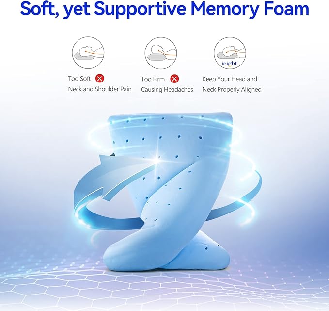 inight Memory Foam Pillows, for Sleeping, Soft Tex Pillow, Bed Pillows for Back Sleepers & Side Sleepers - 1 Pack Standard Size, 5 Inches Loft