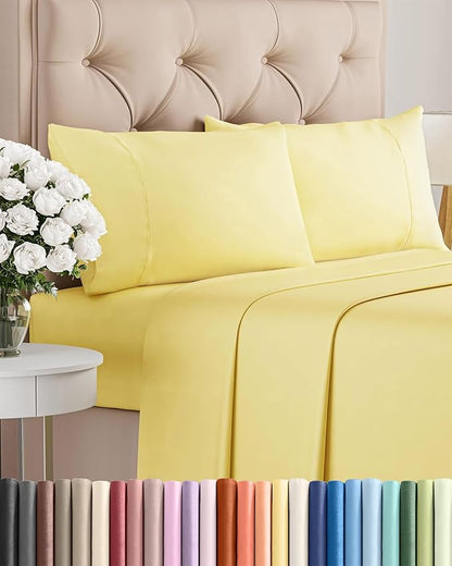 Twin XL 4 Piece Sheet Set - Comfy Breathable & Cooling - Ultra-Soft Hotel Luxury Bedding Set with 8-16 Inch Deep Pockets - 1 Flat & 1 Fitted Sheet & 2 Pillowcases - Wrinkle Free & Easy Care - Yellow