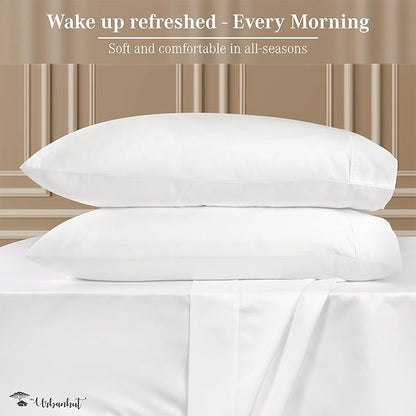 URBANHUT 1000 Thread Count Egyptian Cotton Sheets Twin Size, Long Staple Soft & Breathable, 3 Pc Bed Sheet Sets, Luxury Hotel Sateen Sheets Fits 16" Deep Pocket - White