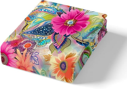 Flowers Tie Dye Comforter Cover Full Size 80"x90",Colorful Paisley Print Duvet Cover for Girls Teens,Romantic Boho Pink Blue Floral Polyester Quilt Cover with 2 Pillowcases, (No Comforter)