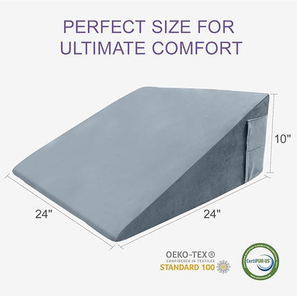Memory Foam Bed Wedge Pillow (10"x24"x24") - Acid Reflux & Back Pain Relief, Anti-Snoring Incline Design, Removable Washable Cover for Sleep & Post-Surgery Support