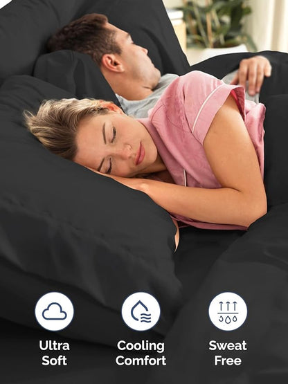Extra Deep Full Sheet Set - 6 Piece Breathable and Cooling Sheets - Hotel Luxury Bed Sheets Set - Easy & Secure Fit - Soft, Wrinkle Free and Comfy Sheets Set - Black Sheet Set with Extra Deep Pockets