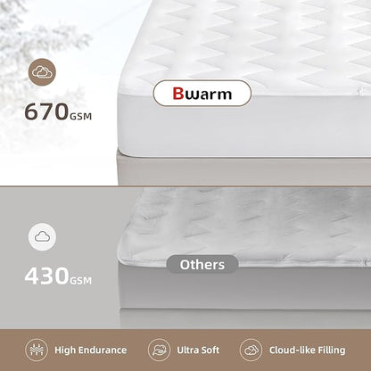 Bwarm Premium Multi-Zone Electric Heated Mattress Pad Queen Size, 60" x 80", Dual Controllers, 9 Heat Settings, 1-12 Hours Auto Off, Individual Body and Feet Settings, Machine Washable