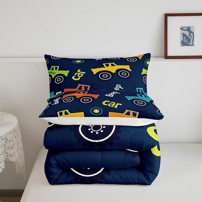 Feelyou Cartoon Car Bedding Set Construction Kids Comforter Set Boys Girls Equipment Trucks Decor Comforter Microfiber Cartoon Car Excavator Tractor Duvet Set Bedroom Quilt Set Twin With 1 Pillow Case
