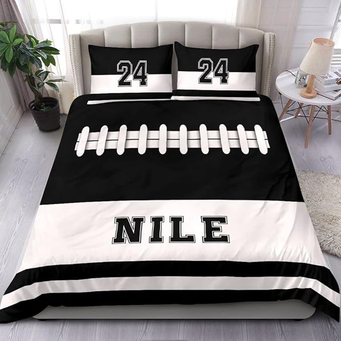 Personalized American Football Bedding Set, Kids 3 Piece Duvet Cover Set with Pillow Shams for Teens Boys, NO Comforter, Twin Size for Rugby Lovers (Football 19)