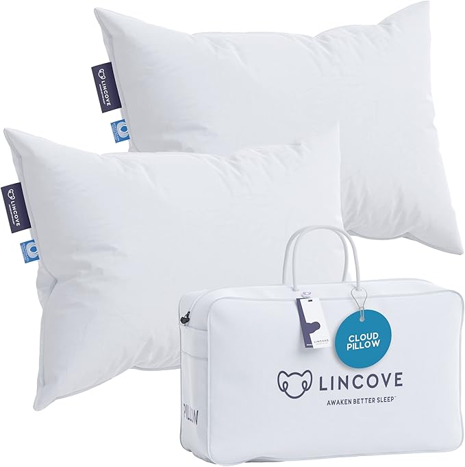 Lincove Cloud Natural Canadian Down Pillow, White Luxury Sleeping Pillow - 625 Fill Power, 100% Cotton Shell, 500 Thread Count, Made in Canada, King - Soft, 2 Pack