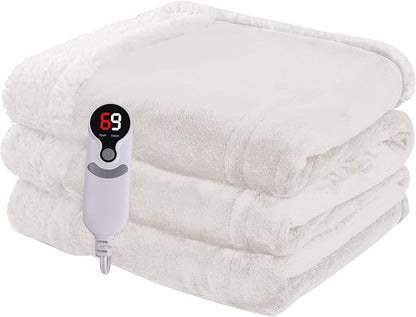 Heated Blanket Electric Blanket Full Size 72''x84'', Soft Flannel Heating Blanket with 1-10 Hour Auto Off - 6 Heat Settings - Machine Washable - White