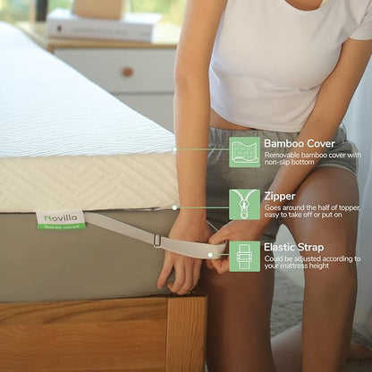 Novilla 3 Inch Foam Mattress Topper Twin, Medium Firm Memory Foam Mattress Topper, Gel Infused for Motion Isolation & Pressure Relieving, with Breathable Cover, Twin Size