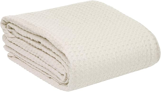 HILLFAIR 100% Combed Cotton Blanket–102x108 Inch California King Size Bed Blankets– Warm Soft All Season Breathable Blankets– Extra Large Oversized California King Blanket- Ivory King Cotton Blankets
