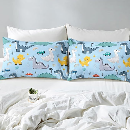 Cute Car Kids Duvet Cover Queen Size,Kawaii Dino Colorful Wild Animal Duvet Cover Set for Children Adult,Cartoon Dinosaur Rainbow Sketch Blue Soft Comforter Cover for Dorm Room, Zipper, Ties