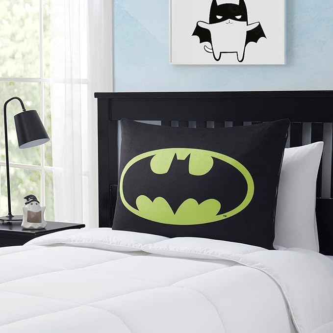 Northwest Batman Signal Bed Pillow - Cloud-Like Filled Bed Pillow for Sleeping with Removable Cover - 20" x 30" Full Size Pillow for Kids with Popular Characters