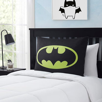 Northwest Batman Signal Bed Pillow - Cloud-Like Filled Bed Pillow for Sleeping with Removable Cover - 20" x 30" Full Size Pillow for Kids with Popular Characters