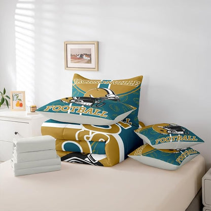 Feelyou Football Comforter Set with Sheets 7 Piece Twin Size Ball Games Bed in a Bag Kids Boys Girls Rugby Bedding Set City of Footballs Bedroom Decor Rugby Sports