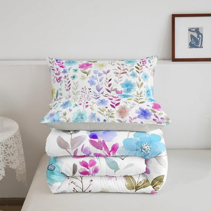 Erosebridal Cute Floral Boho Queen Comforter Set,Pink and Blue Purple Flower Bedding Sets for Kids Girls,Farmhouse Spring Flowers Bed Set,Colorful Wildflower Room Decor,2 Pillowcases Breathable