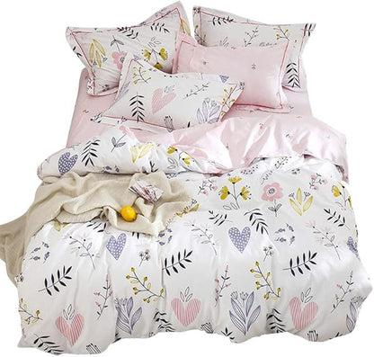BuLuTu Floral Love Print Girls Duvet Cover Twin XL White/Pink Cotton Premium Blossom Kawaii Reversible Kids Bedroom Comforter Cover Bedding Sets for Toddler,Teen,Breathable,Lightweight,Zipper Closure